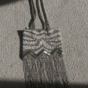 Silver Beaded Evening Bag